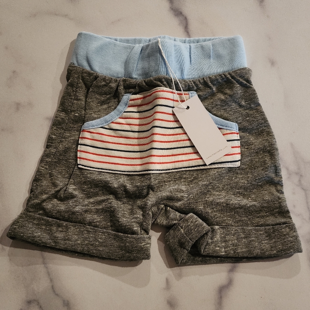 Miki Miette Baby Malibu Pier Shorts|Size 3 M|Elastic Waist|Blue,Grey,Red|NWT